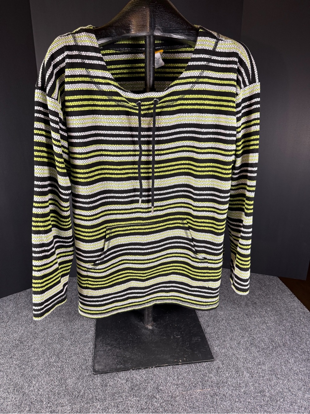 Ruby Rd Neon Lime Striped Cowl Neck Knit Pullover Sweater XL